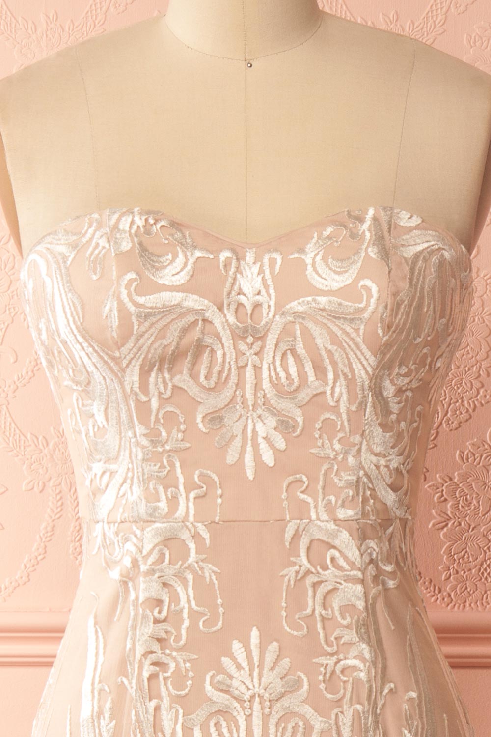 Zohra Beige Embroidered Bustier Mermaid Gown | Boudoir 1861