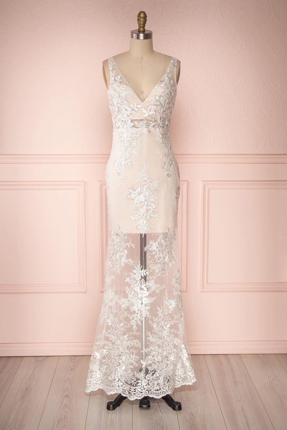 Zynab Silver & White Embroidered Mermaid Dress | Boudoir 1861