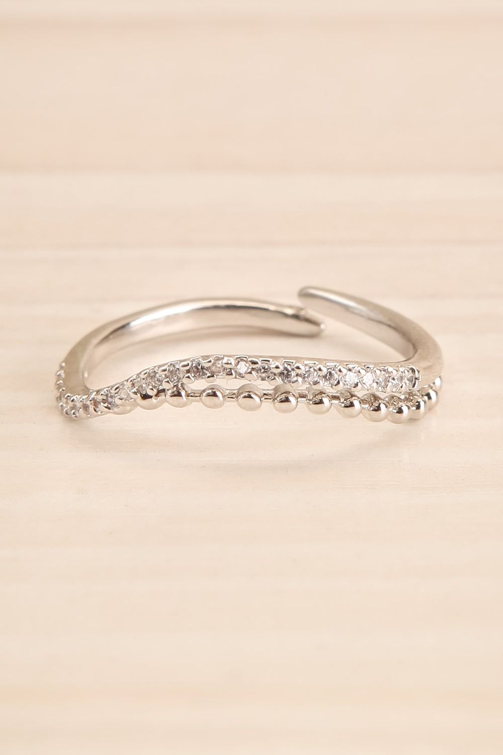 Abaces Argent Silver Crystal-Studded Open Ring close-up | La Petite Garçonne