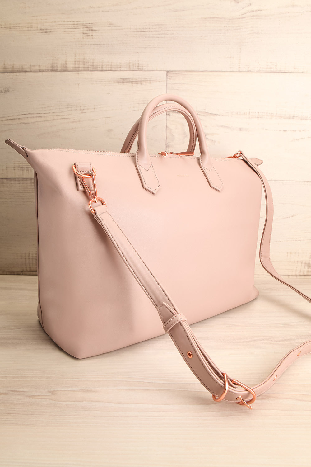 Abbilo Taupe Vegan Weekender Tote Bag side view | La Petite Garçonne
