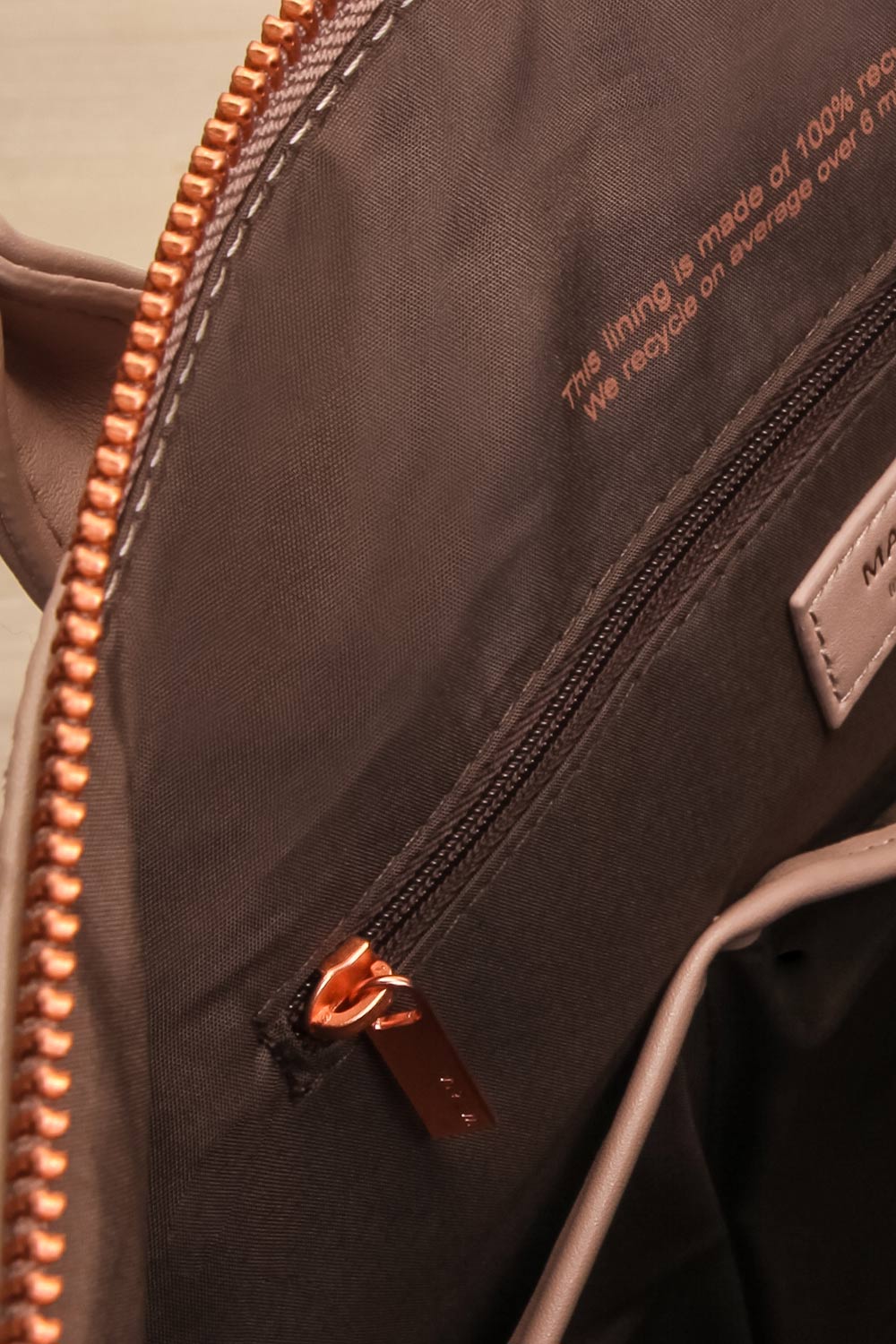 Abbilo Taupe Vegan Weekender Tote Bag inside close-up | La Petite Garçonne