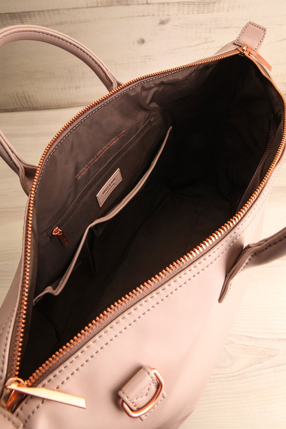Abbilo Taupe Vegan Weekender Tote Bag inside view | La Petite Garçonne