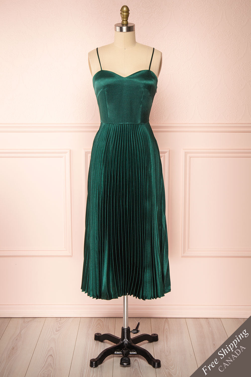 Abetyn Emerald Silky Pleated Midi Dress Boutique 1861