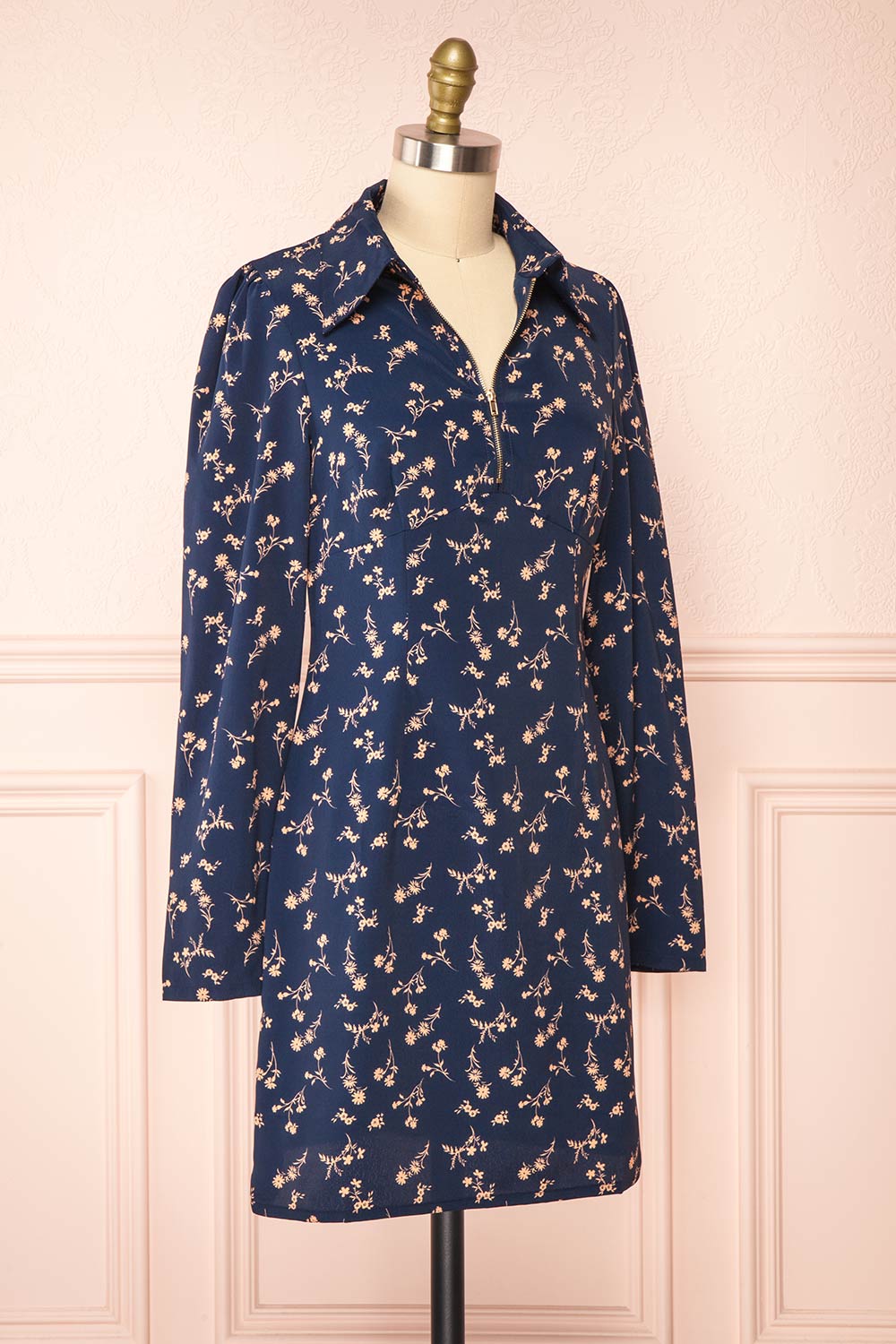 Abey Short Floral Dress w/ Long Sleeves & Shirt Collar | Boutique 1861 side view