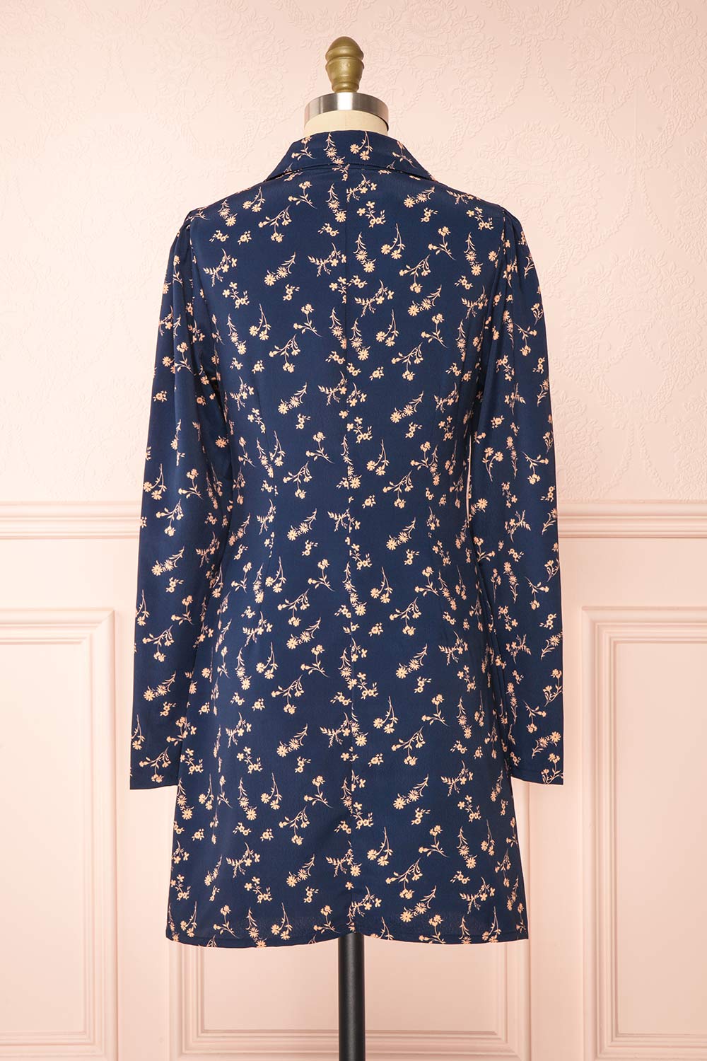 Abey Short Floral Dress w/ Long Sleeves & Shirt Collar | Boutique 1861 back view