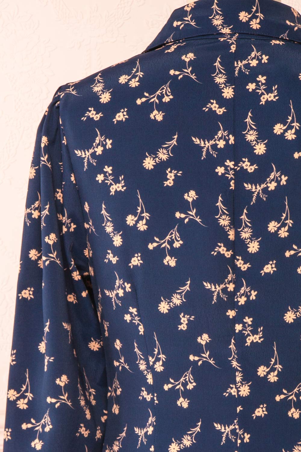 Abey Short Floral Dress w/ Long Sleeves & Shirt Collar | Boutique 1861 back close-up