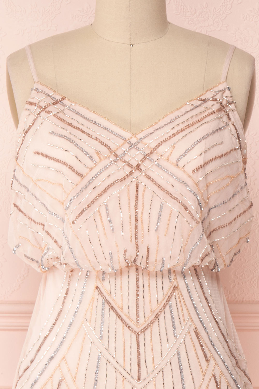 Abigaelle Pink Fitted Cocktail Dress w/ Beads Pattern | Boutique 1861 2