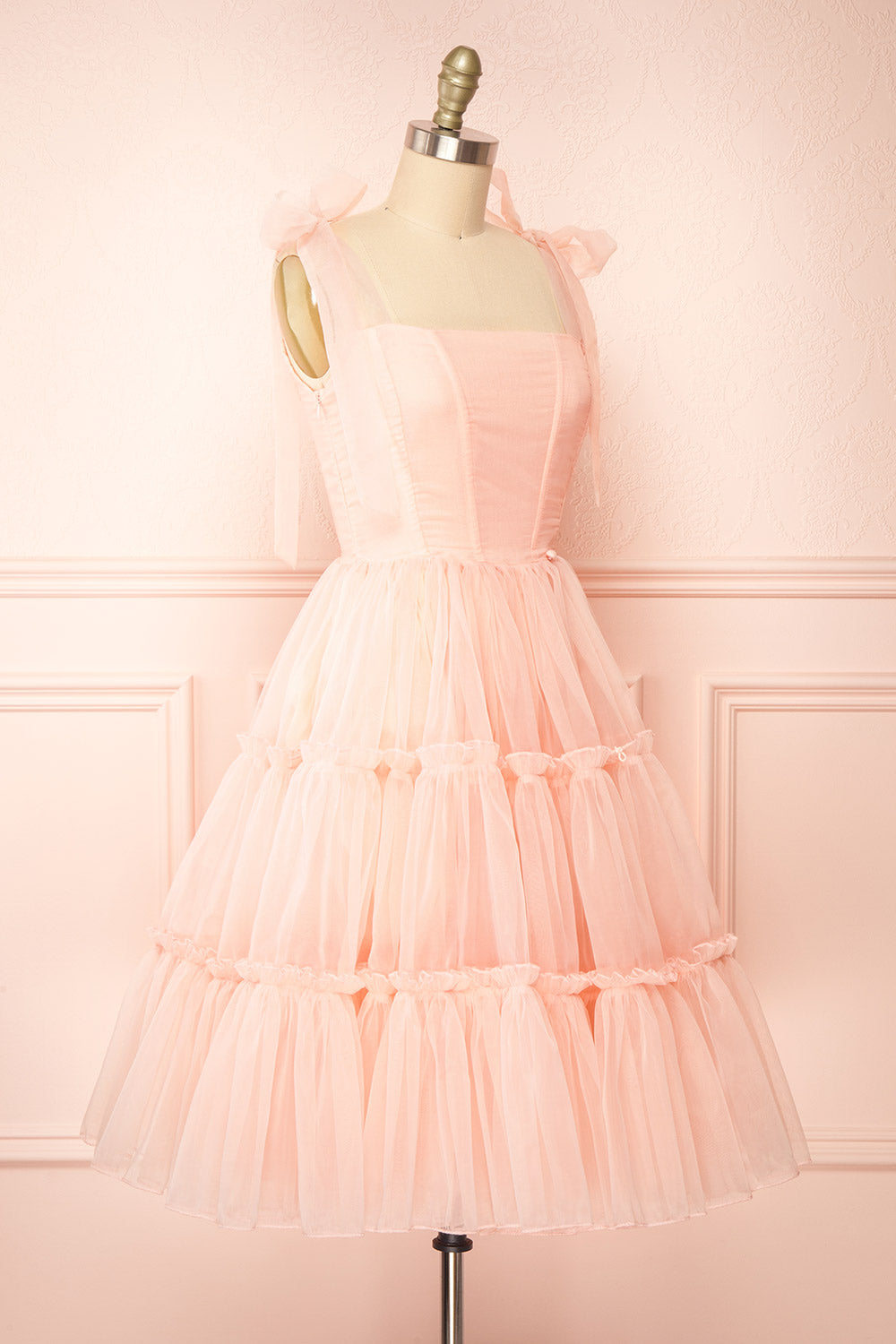 Abigail Three-Tiered Pink Midi Dress | Boutique 1861 side view