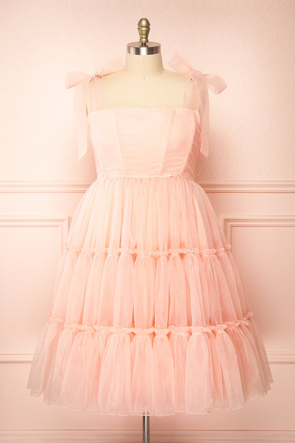 Abigail Three-Tiered Pink Midi Dress | Boutique 1861 front plus size