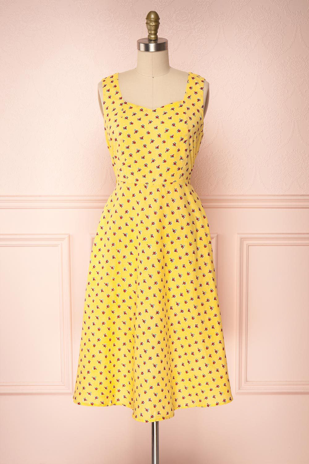 Abiko Yellow Floral A-Line Summer Dress | Boutique 1861