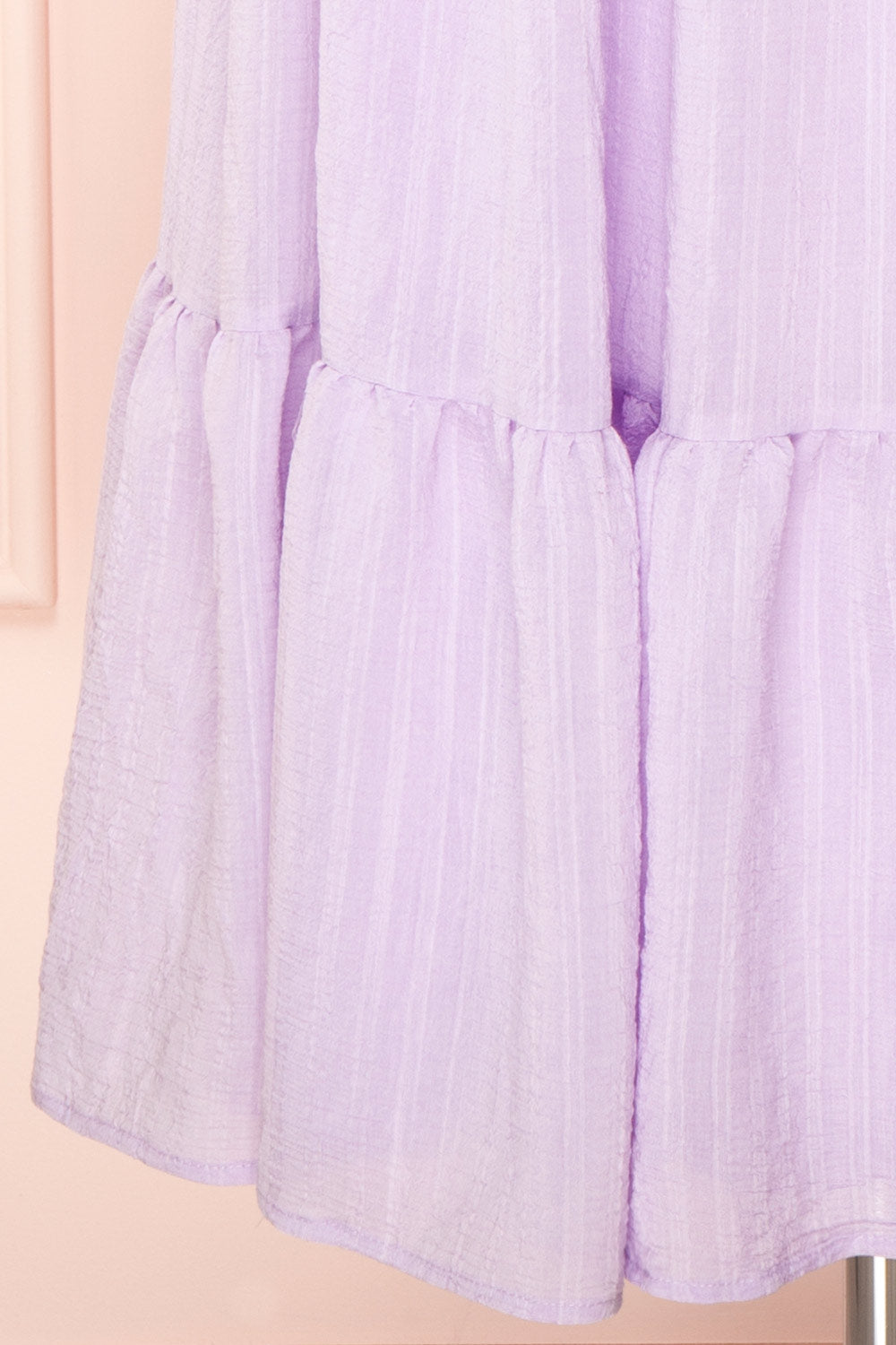 Abra Lavender Tiered Midi Dress With Puff Sleeves | Boutique 1861 bottom 