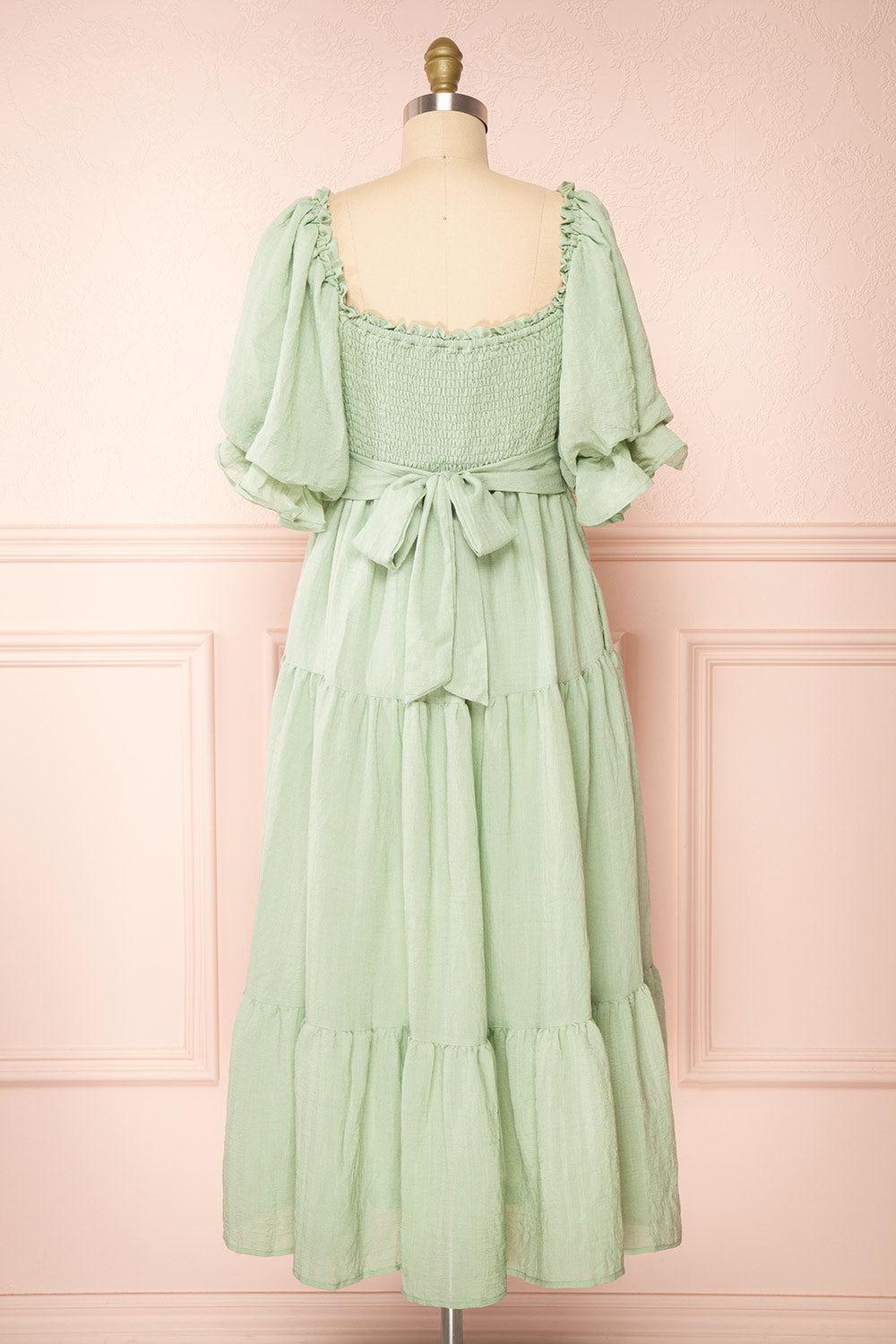 Abra Sage | Tiered Midi Dress w/ Puffy Sleeves back view