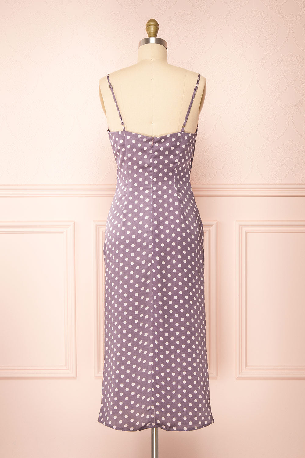 Acanta Cowl Neck Polka Dot Midi Slip Dress | Boutique 1861 back view