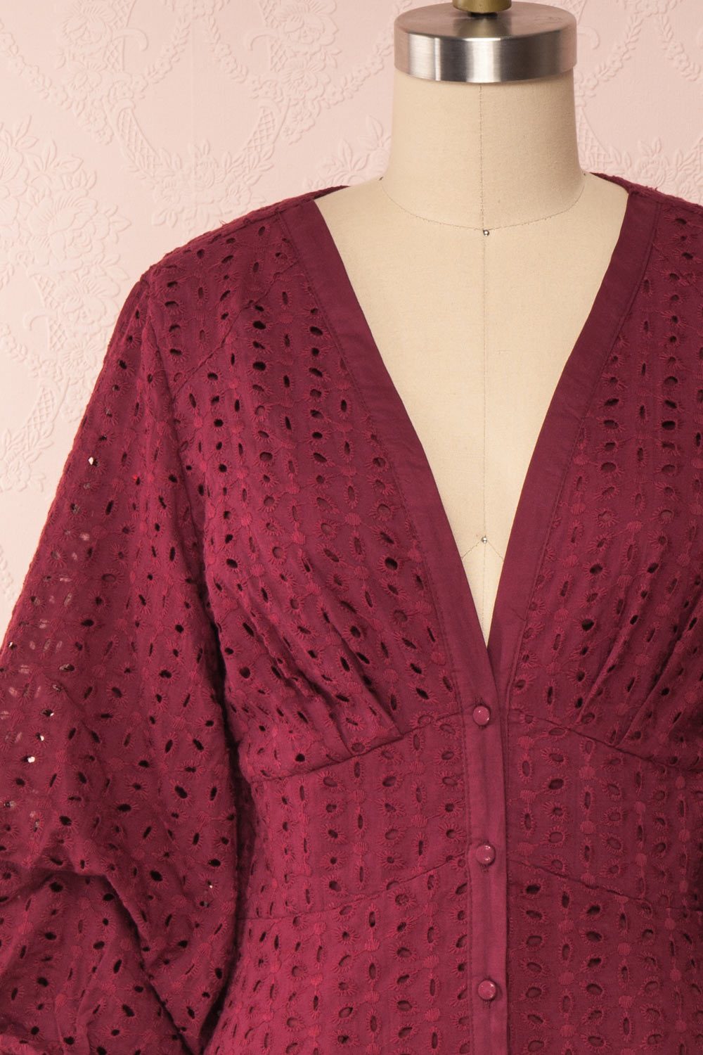 Adalynn Bourgogne Lace Midi A-Line Dress front close up | Boutique 1861