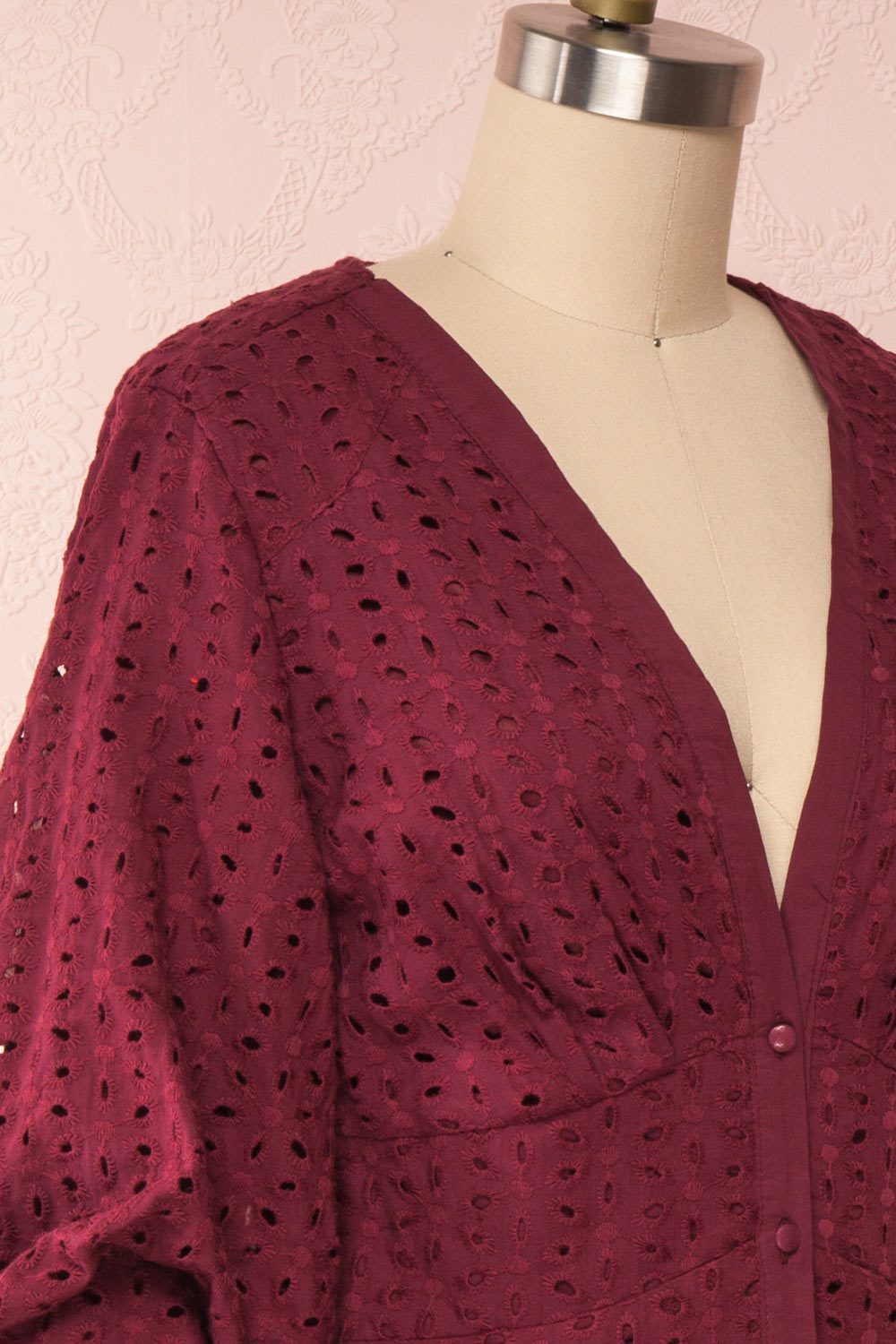 Adalynn Bourgogne Lace Midi A-Line Dress side close up | Boutique 1861