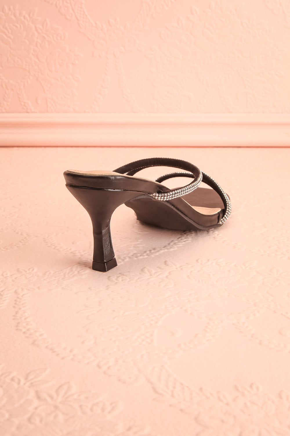 Adele Black Slip-on Sparkly Heeled Sandals | Boudoir 1861 back view