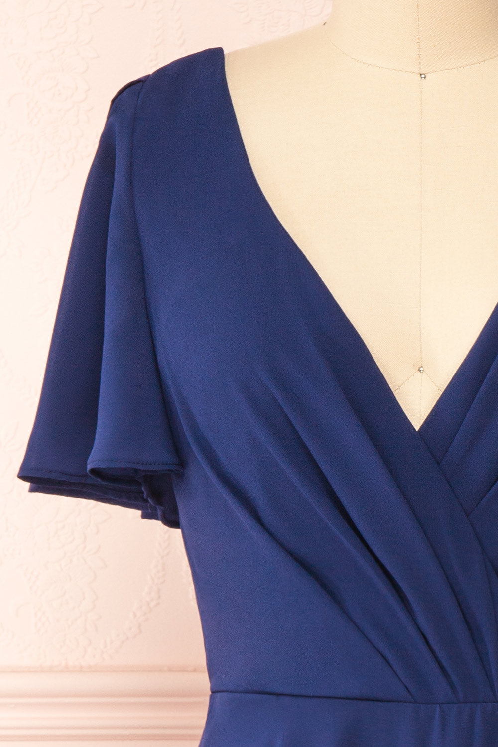 Adelie Navy V-neck Chiffon Midi Dress | Boutique 1861 front close-up