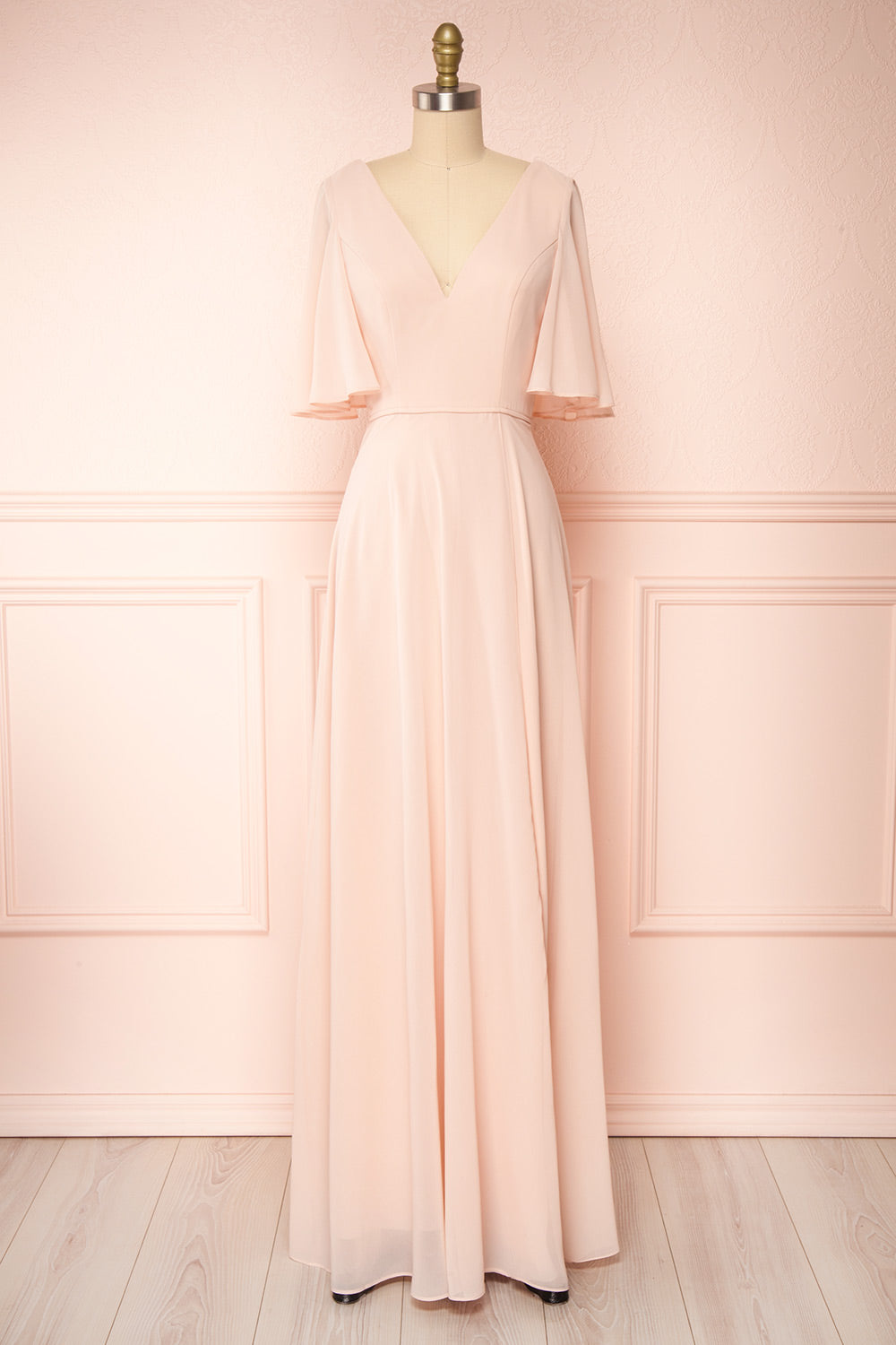 Adelphia Blush Pink Short Sleeve Chiffon Maxi Dress | Boutique 1861 front view