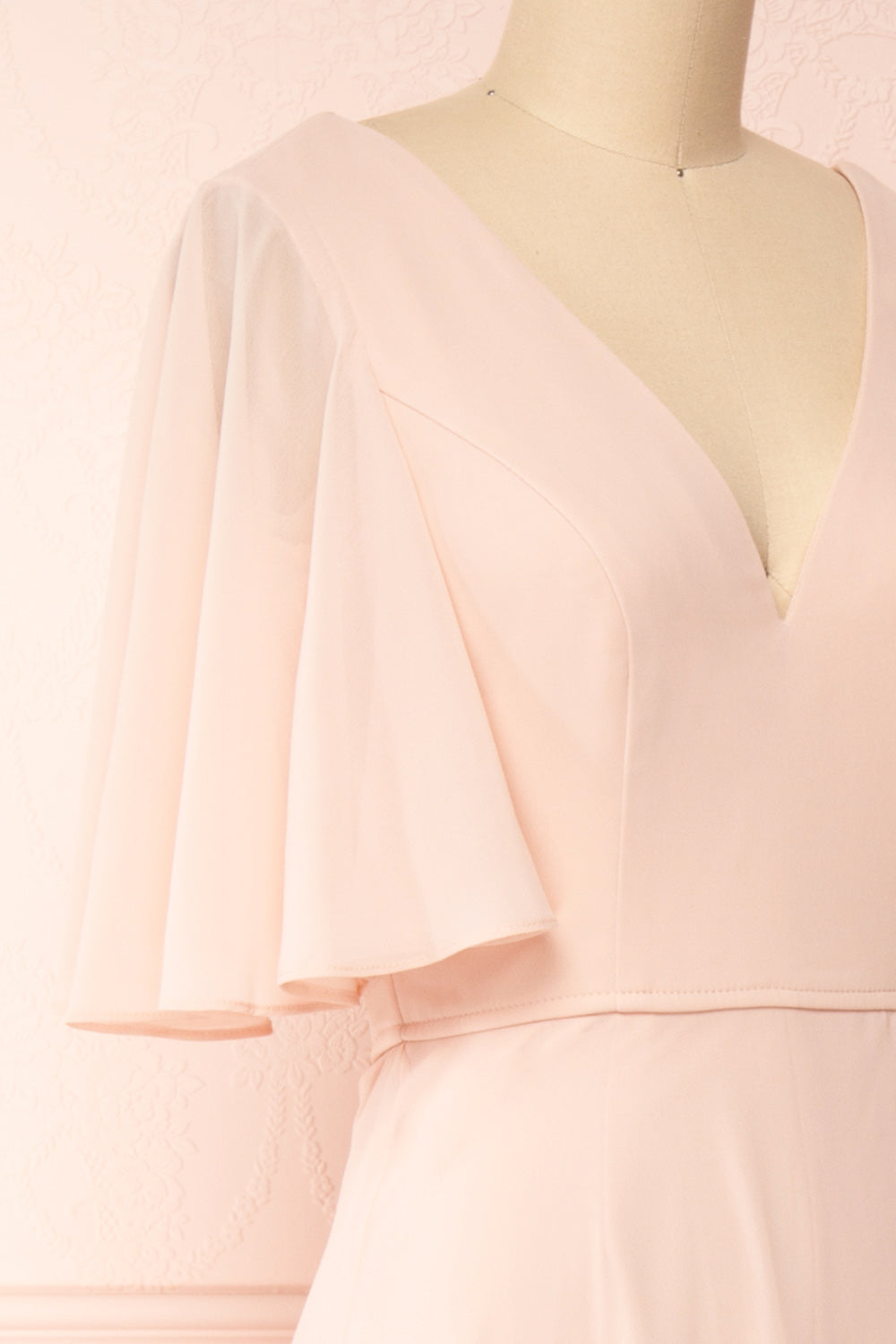 Adelphia Blush Pink Short Sleeve Chiffon Maxi Dress | Boutique 1861 side close-up