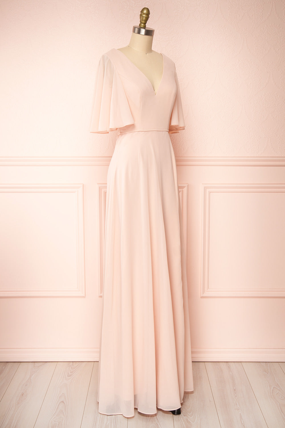 Adelphia Blush Pink Short Sleeve Chiffon Maxi Dress | Boutique 1861 side view
