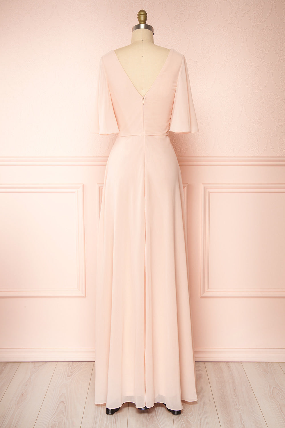 Adelphia Blush Pink Short Sleeve Chiffon Maxi Dress | Boutique 1861 back view
