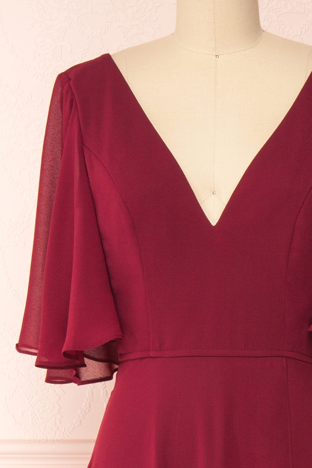 Adelphia Burgundy Chiffon Maxi Dress | Boutique 1861 front close-up
