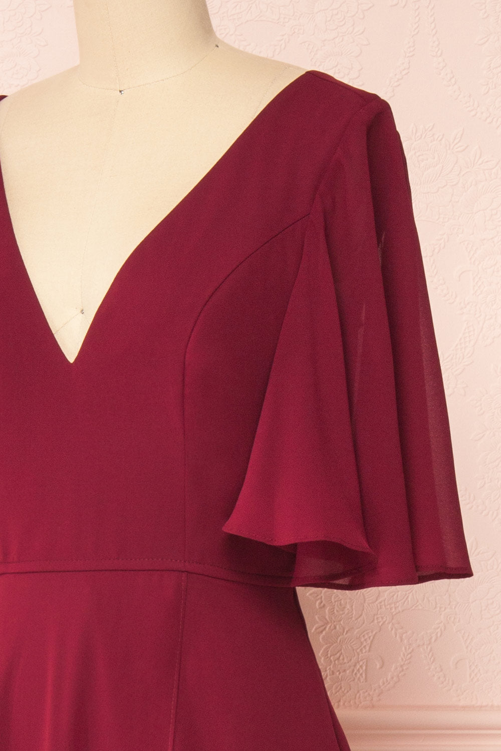 Adelphia Burgundy Chiffon Maxi Dress | Boutique 1861 side close-up