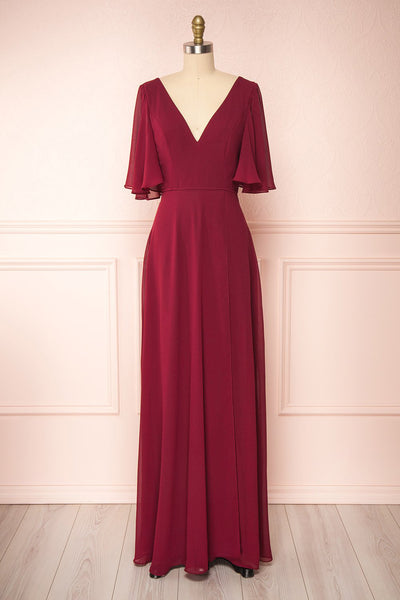 Adelphia Burgundy Chiffon Maxi Dress | Boutique 1861  front