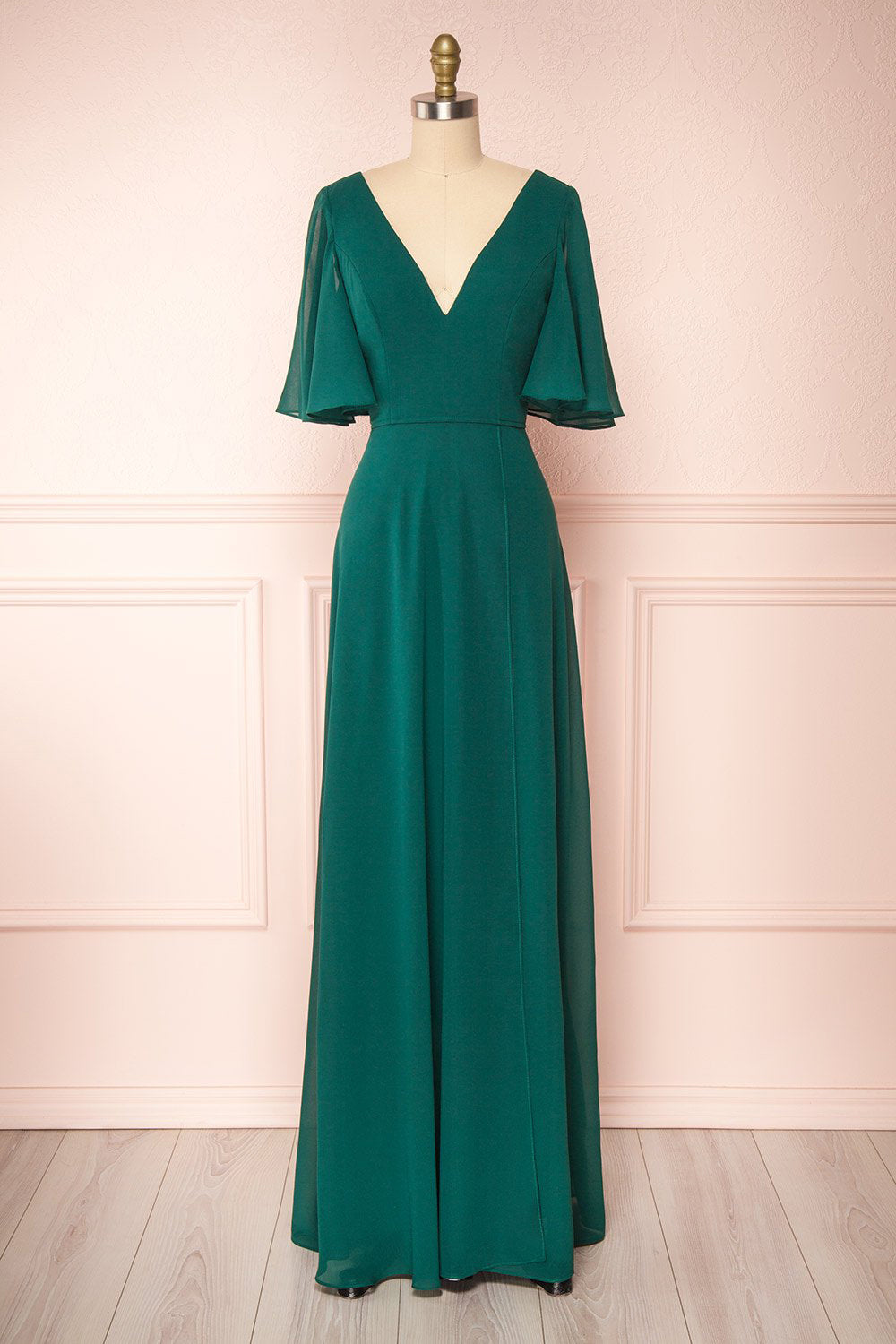 Adelphia Green V-Neck Chiffon Maxi Dress | Boutique 1861 front