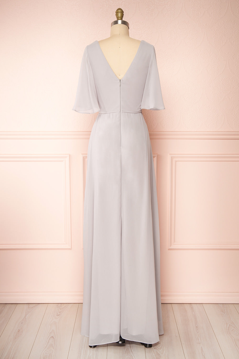 Adelphia Grey Short Sleeve Chiffon Maxi Dress | Boutique 1861 back view