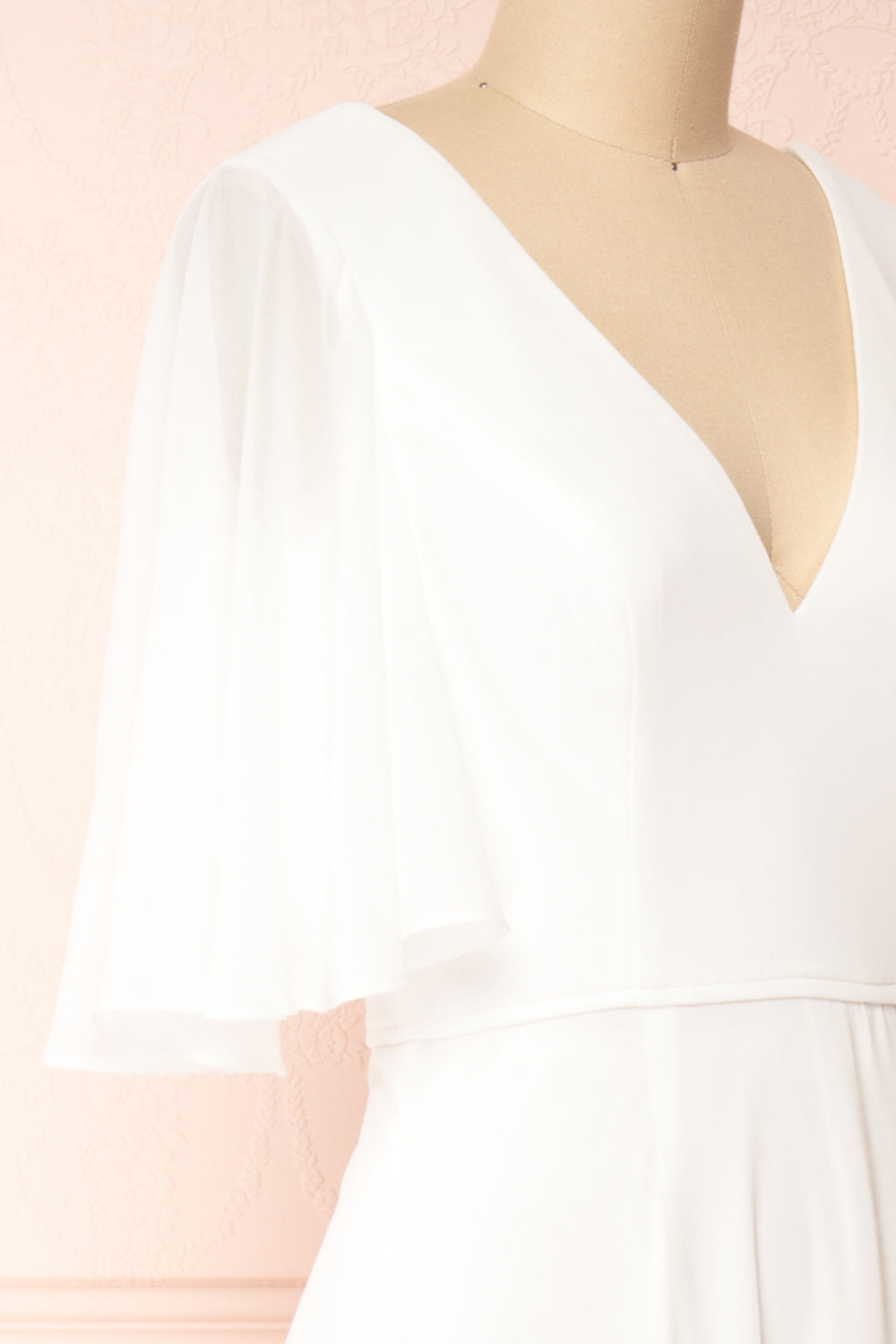 Adelphia Ivory White Short Sleeve Chiffon Maxi Dress | Boutique 1861 side close-up