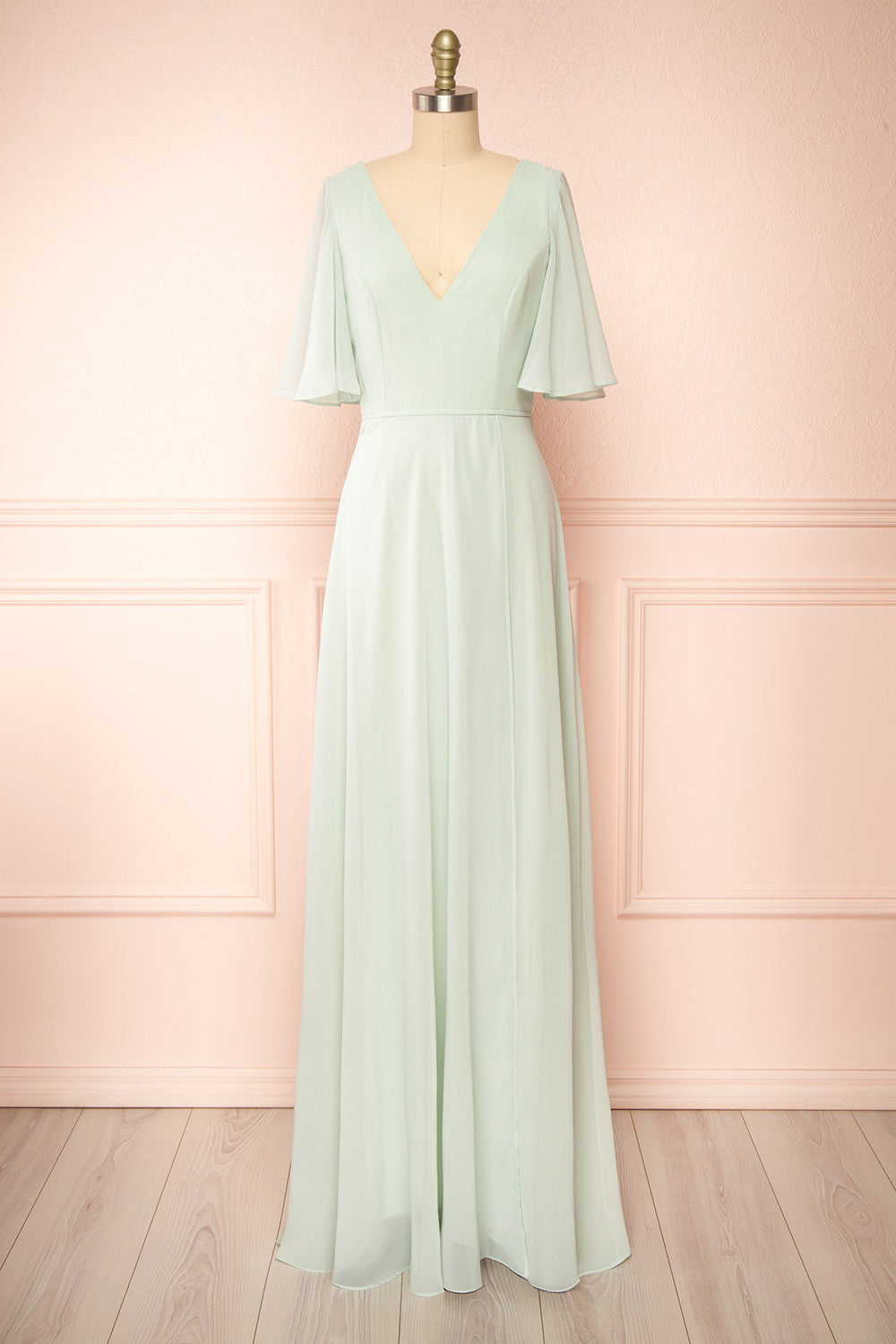 Adelphia Sage Chiffon Maxi Dress | Boutique 1861 front view