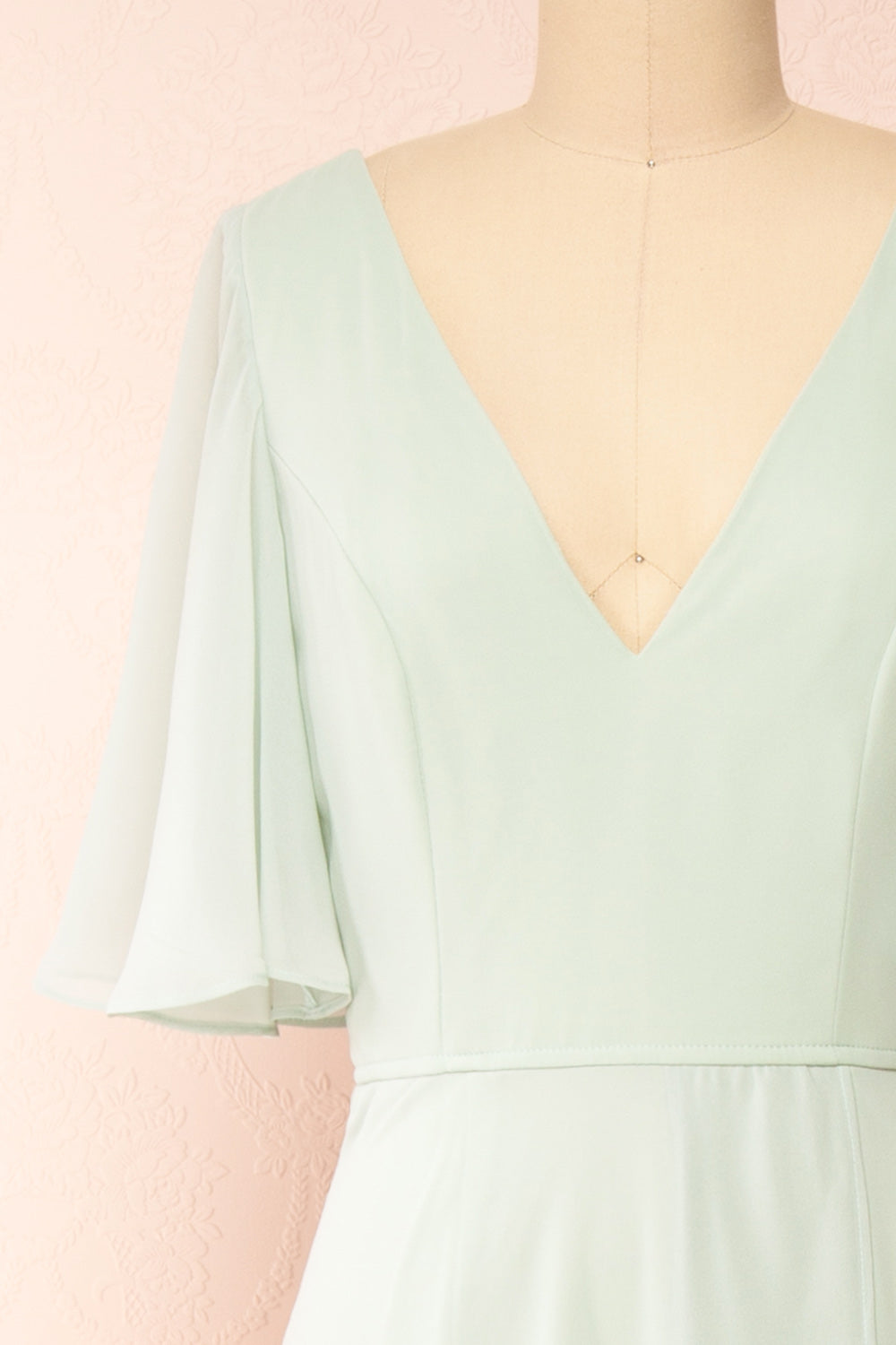 Adelphia Sage Chiffon Maxi Dress | Boutique 1861 front close-up