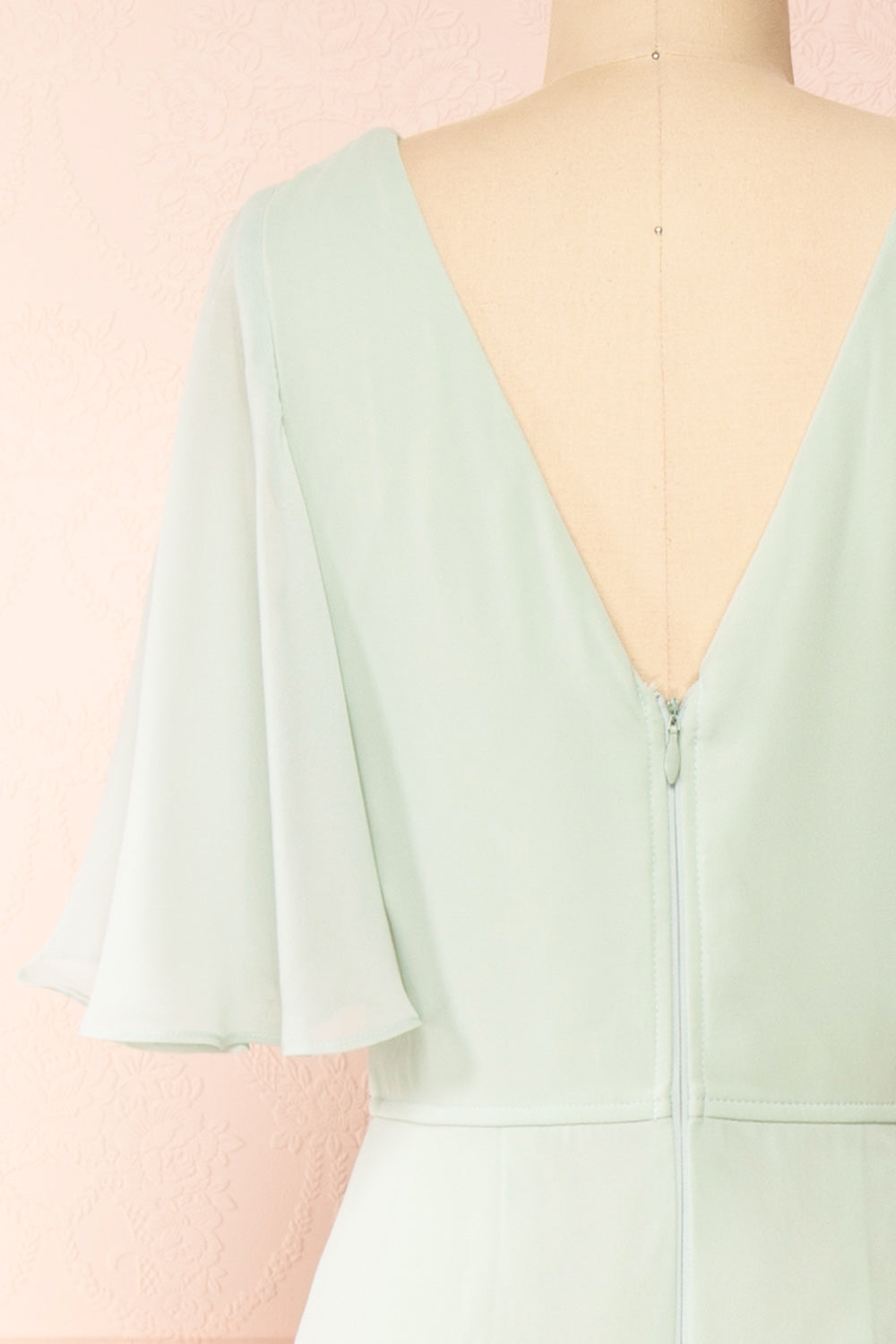 Adelphia Sage Chiffon Maxi Dress | Boutique 1861 back close-up