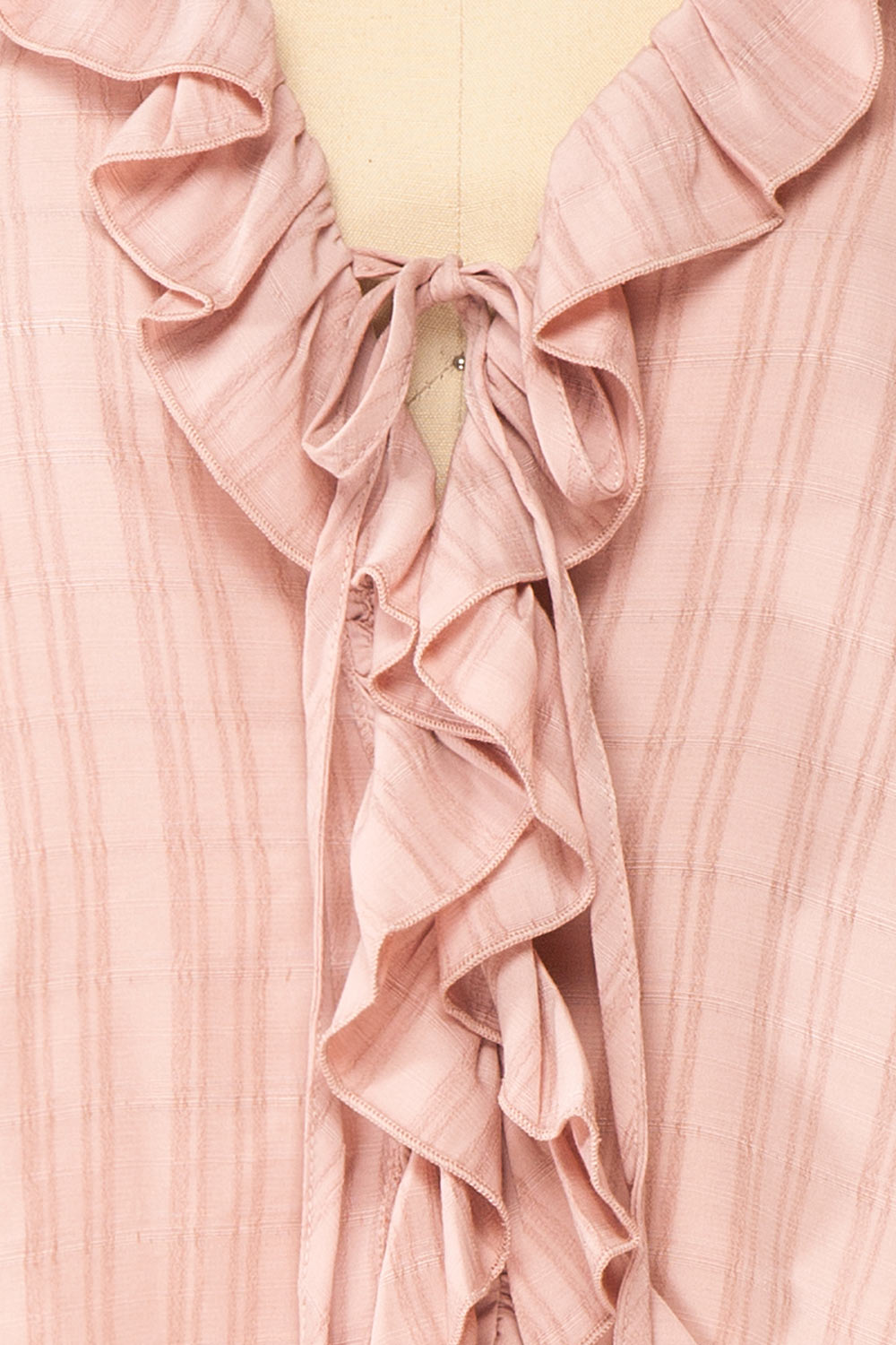 Adorae Pink Long Sleeve Blouse w/ Ruffled Collar | Boutique 1861 fabric