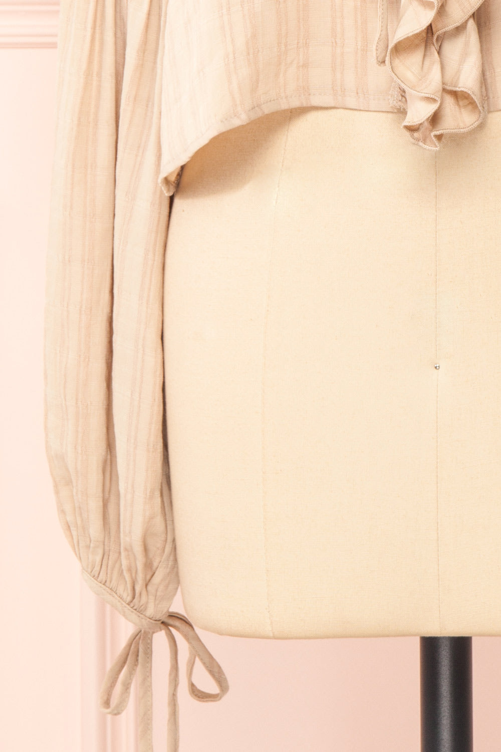 Adorae Taupe Long Sleeve Blouse w/ Ruffled Collar | Boutique 1861 bottom