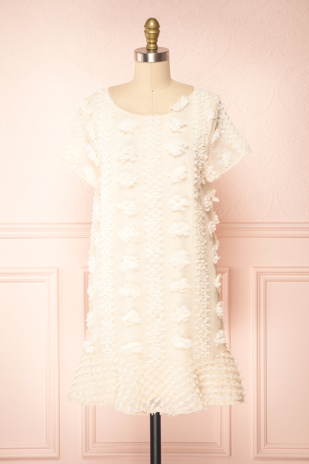 Aedre Beige Textured Short Sleeve Dress | Boutique 1861 front view