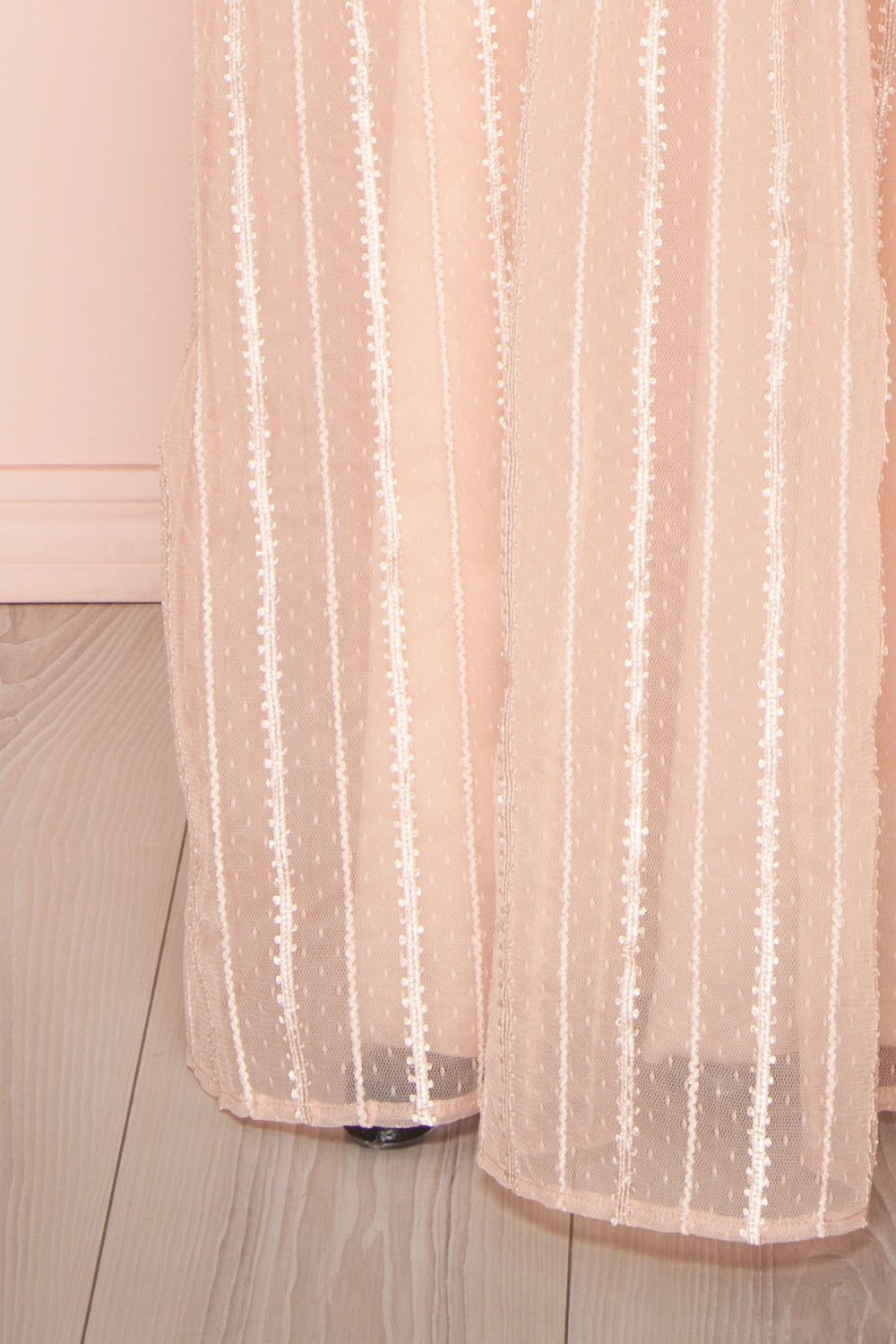 Aegis Lychee Pink Striped Mesh A-Line Gown | Boutique 1861 7