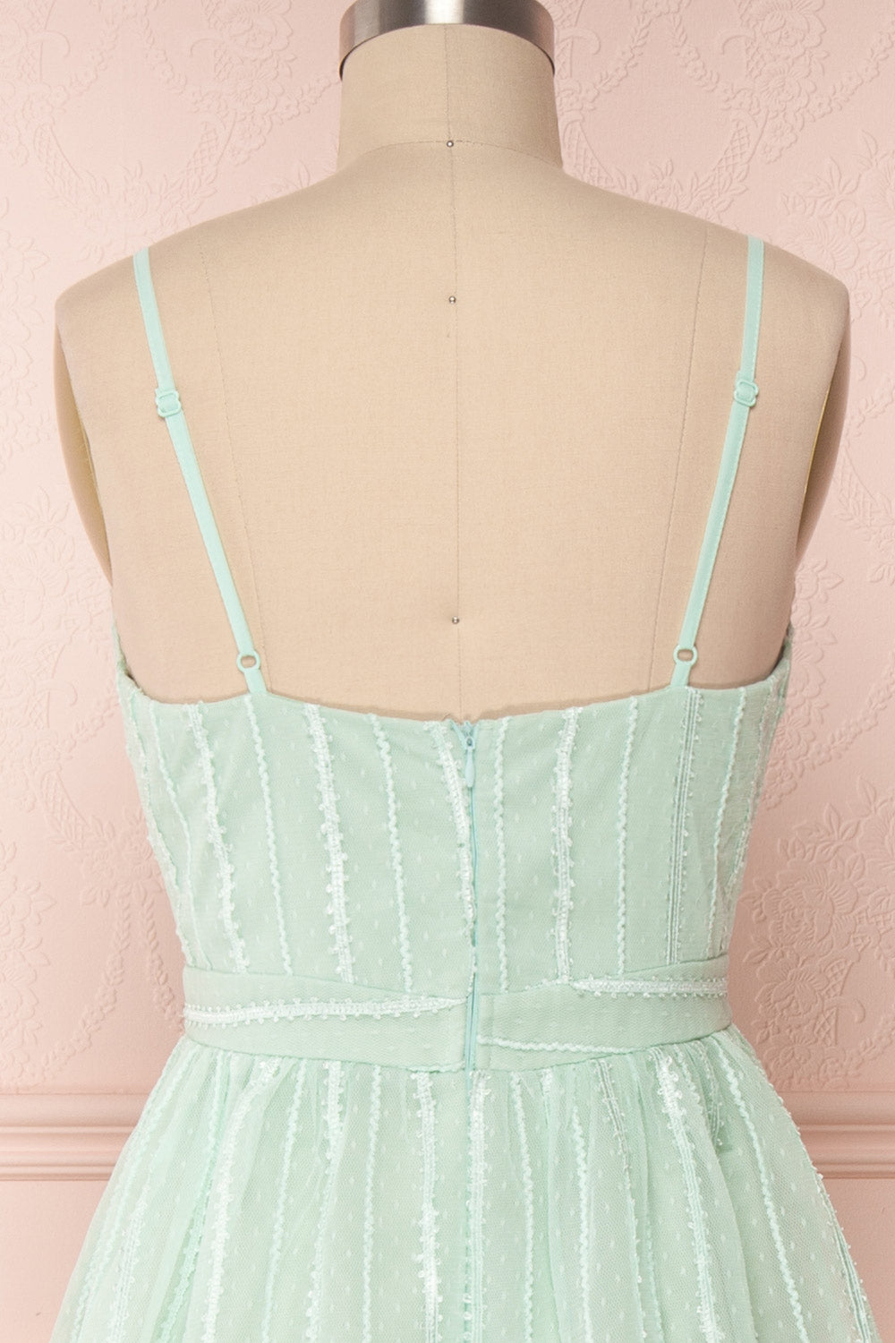 Aegis Lychee Pink Striped Mesh A-Line Gown | Boutique 1861 6