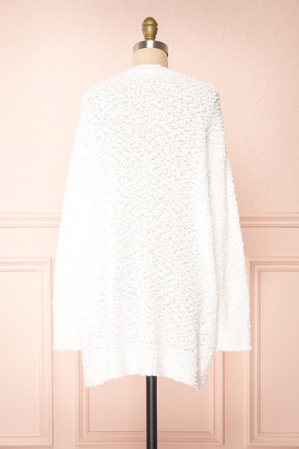 Aegle Ivory Long Fuzzy Knitted Cardigan | Boutique 1861 back view