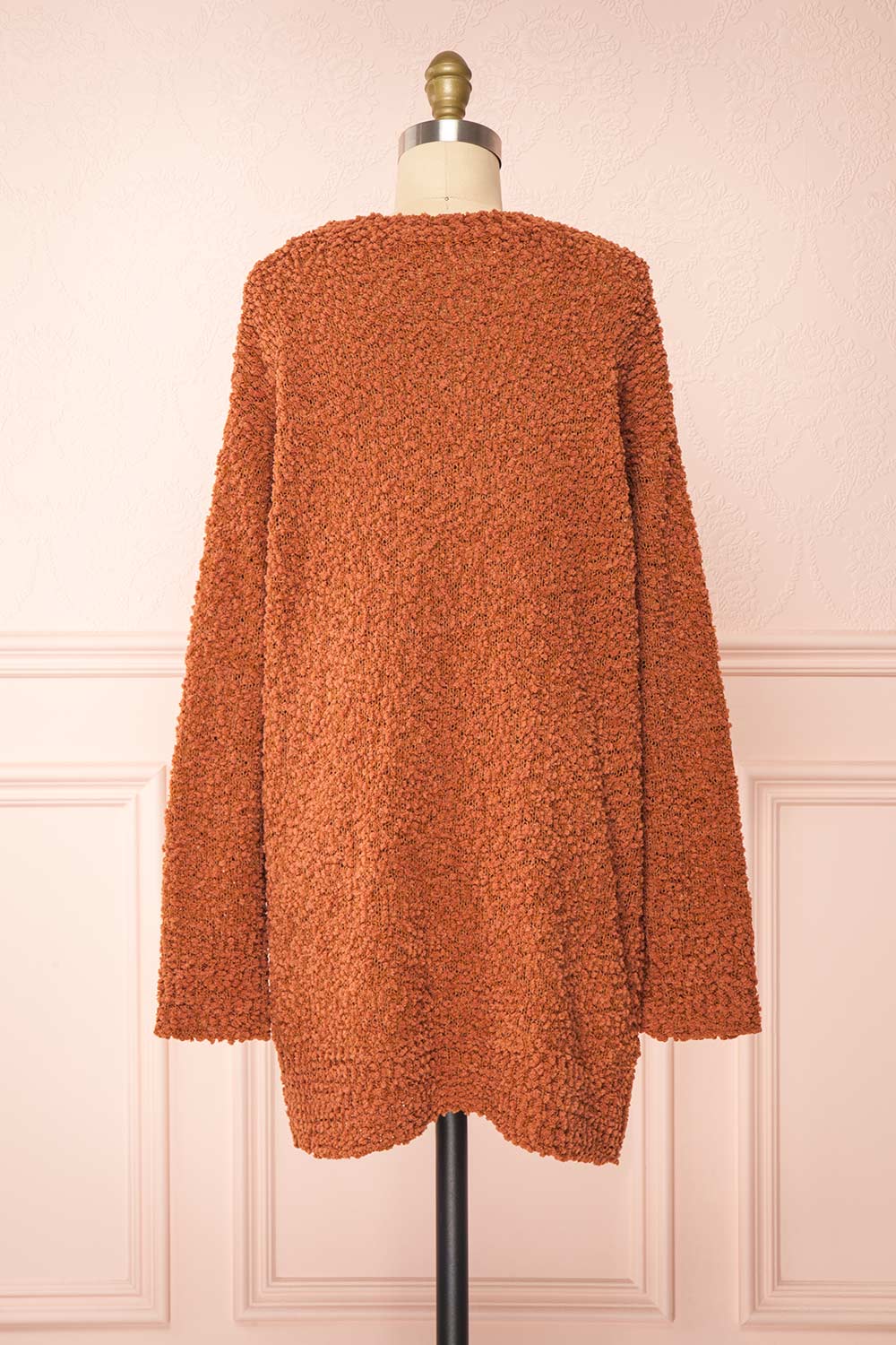Aegle Rust Long Fuzzy Knitted Cardigan | Boutique 1861 back view