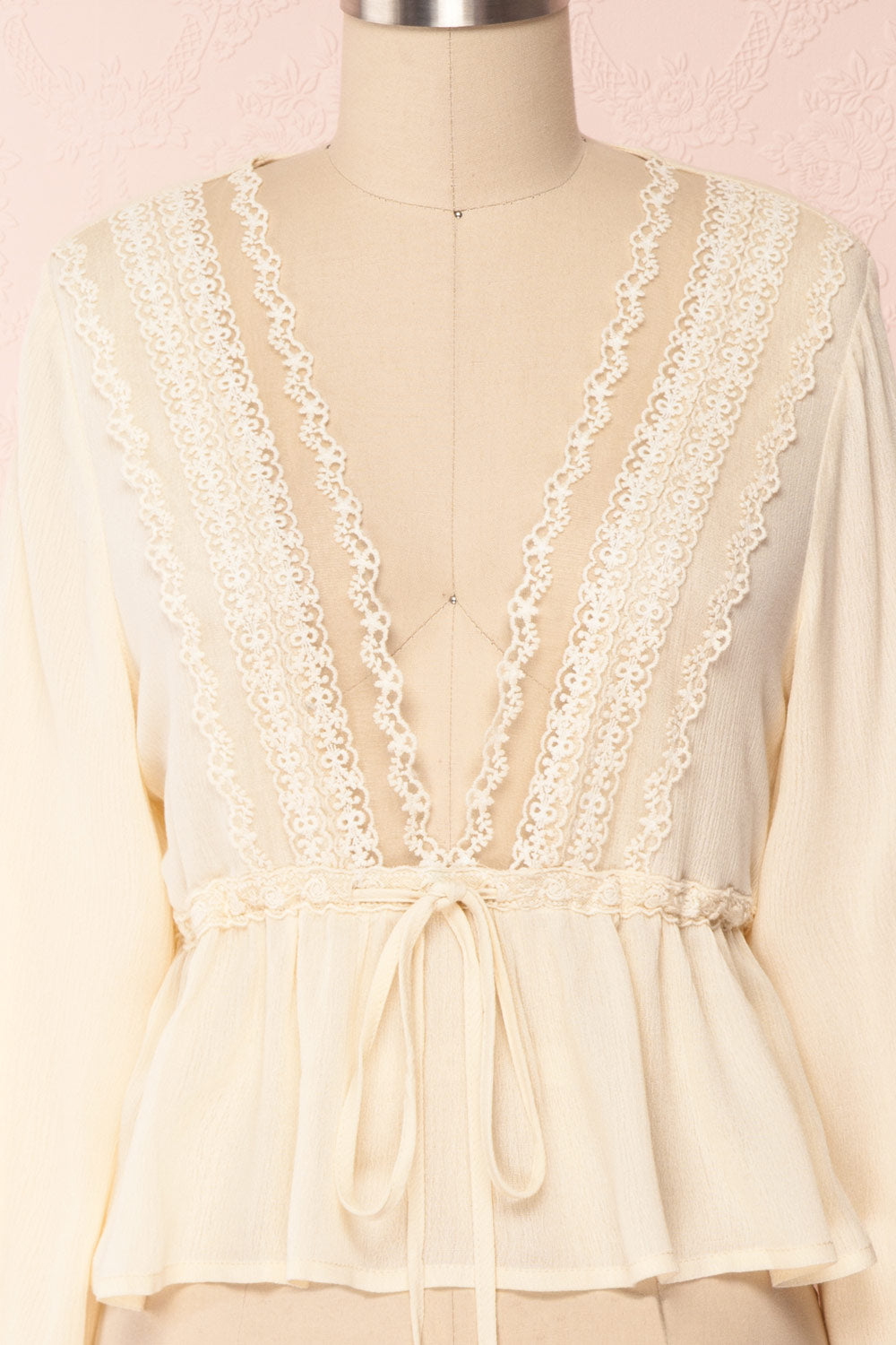 Affoue Cream Long Sleeved Crop Top with Lace | Boutique 1861 2