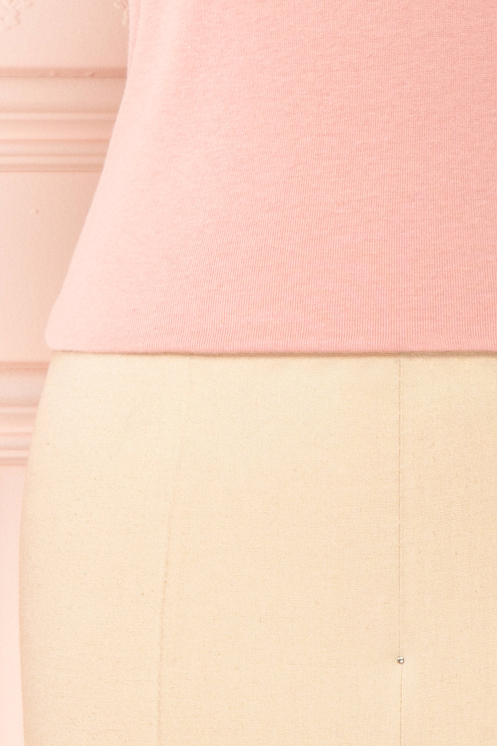 Agnees Pink Mock Neck Crop T-Shirt | Boutique 1861 bottom