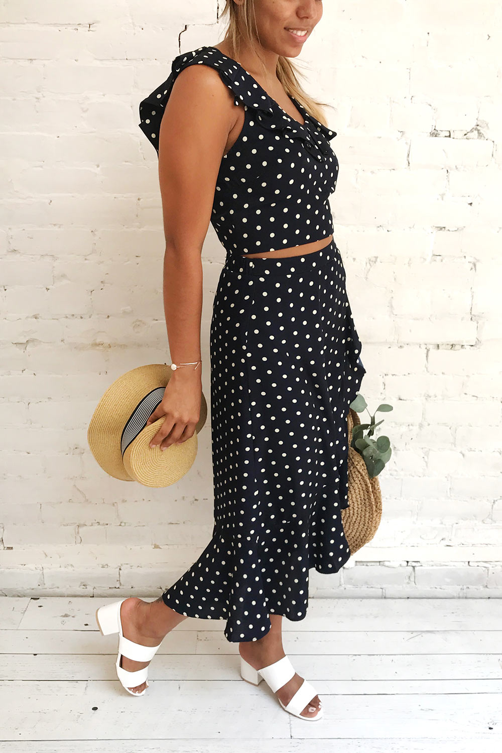 Josefuv Navy Blue & Cream Polkadot Crop Top | Boutique 1861 2