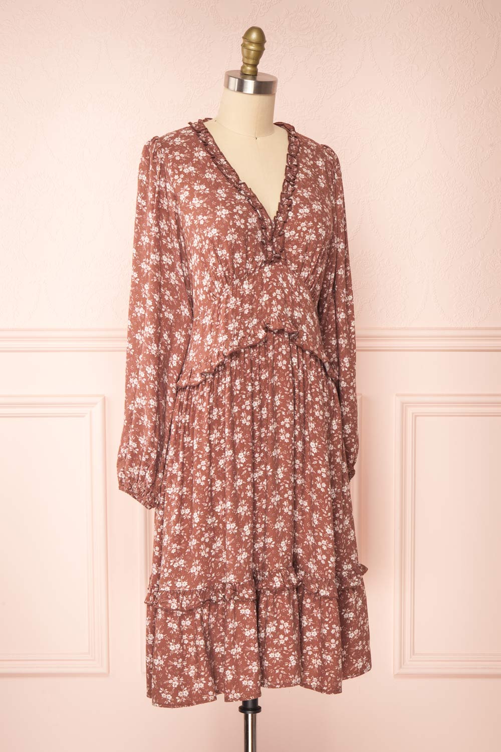 Aimetine Dusty Rose Long Sleeve Floral Dress | Boutique 1861 side view