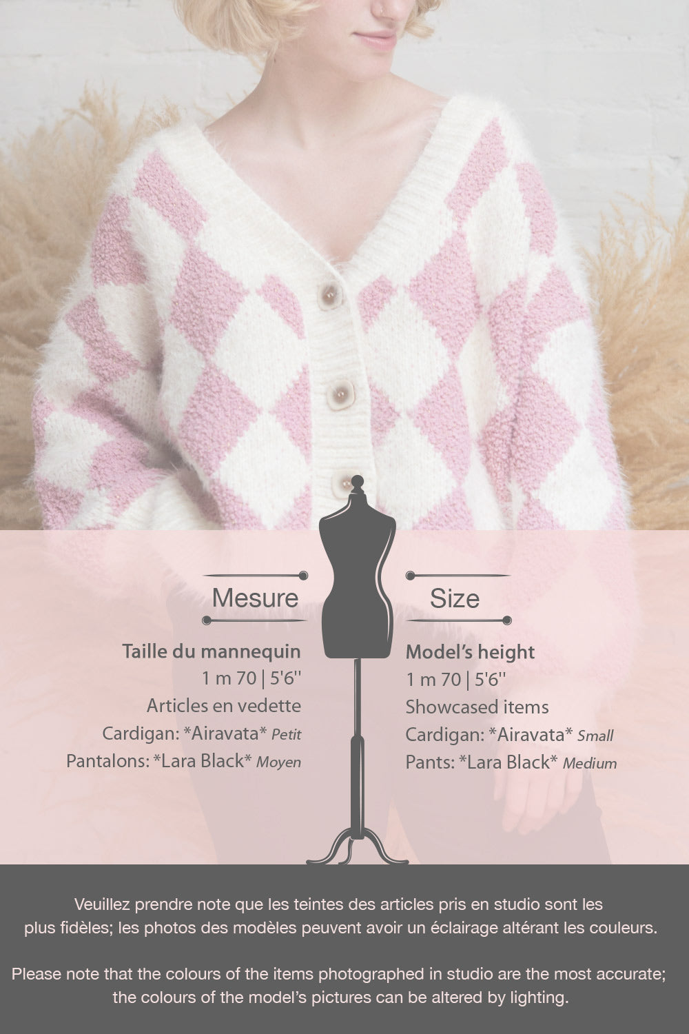 Airavata White & Pink Diamond Pattern Cardigan | Boutique 1861 fiche