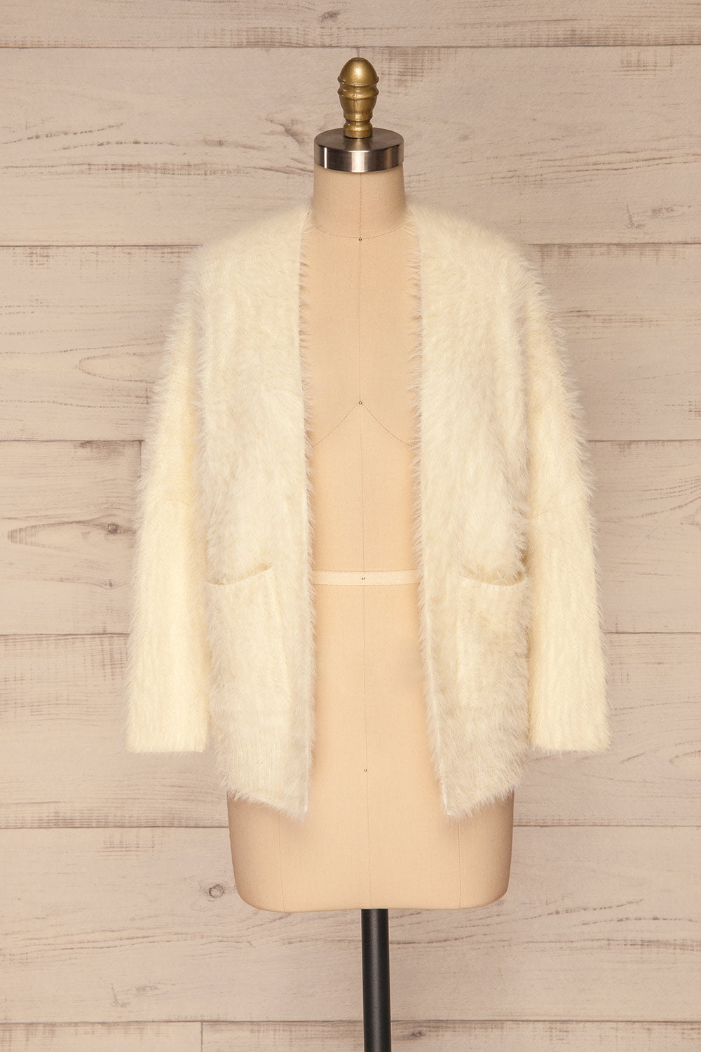 Airdrie White Fuzzy Long Sleeve Cardigan | La petite garçonne front view