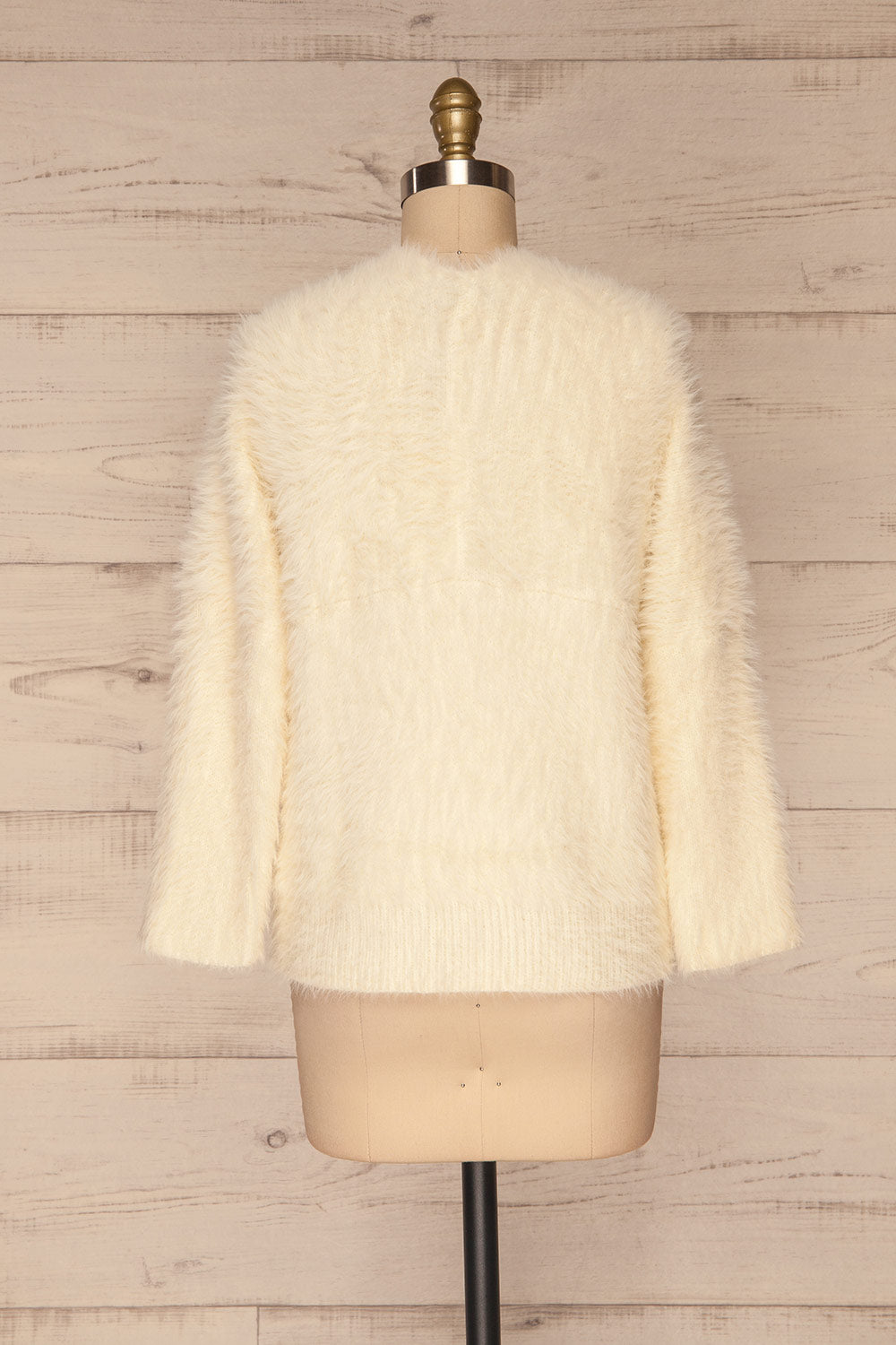 Airdrie White Fuzzy Long Sleeve Cardigan | La petite garçonne back view