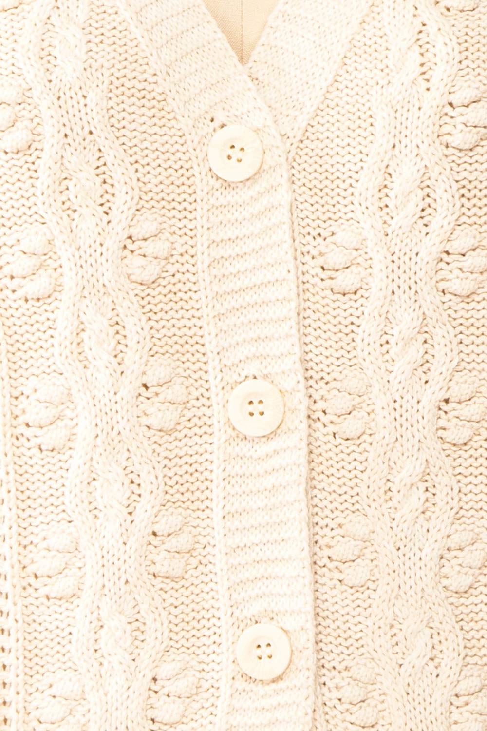 Akao Beige Cable Knit Cardigan | Boutique 1861 fabric
