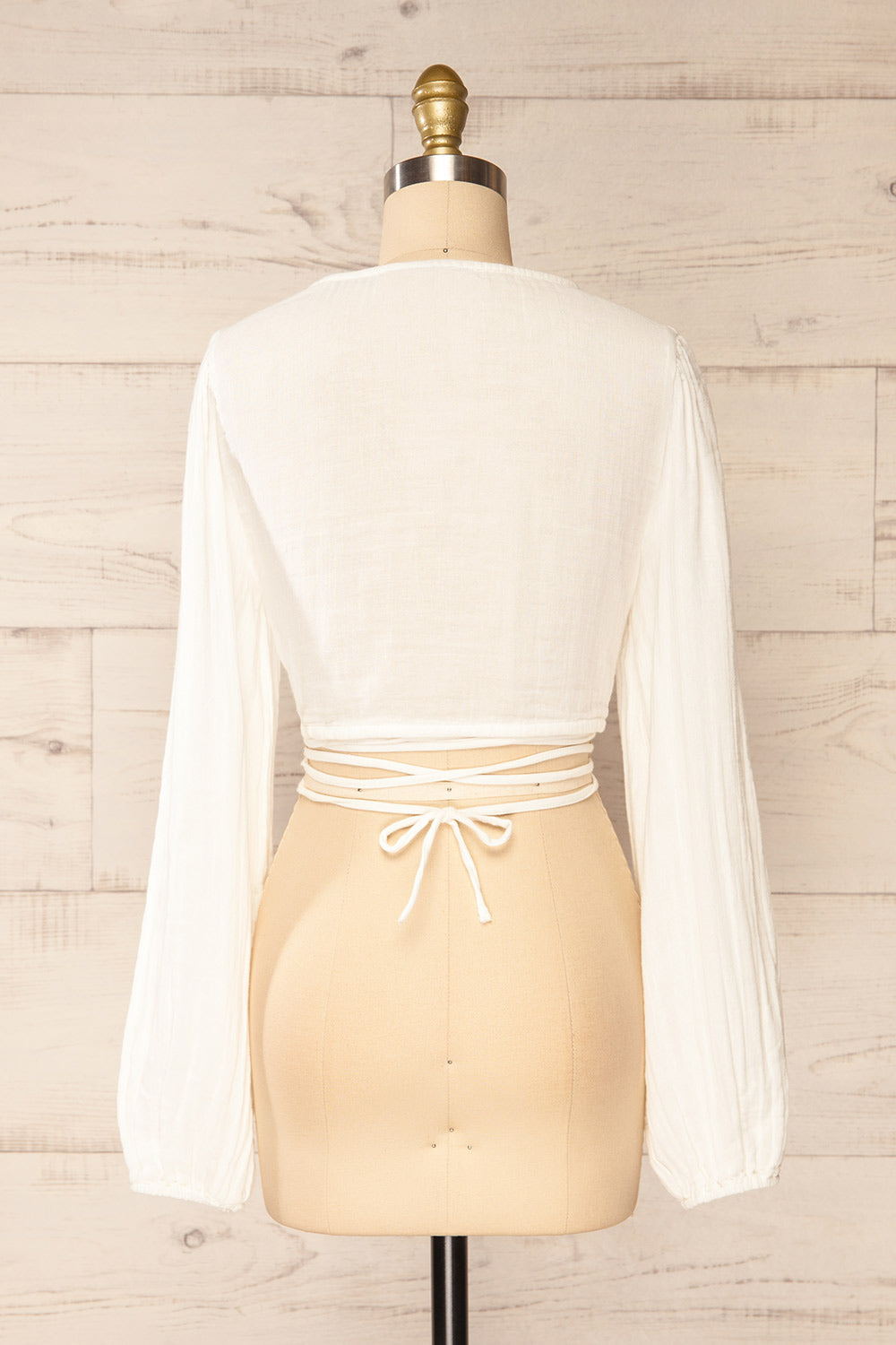 Alarcon Ivory Waist Tie Crop Top | La petite garçonne back close-up